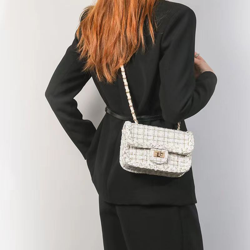 Summer Tweed Crossbody Bag - Trendy Chain Luxury Frill Trim Purse for Women